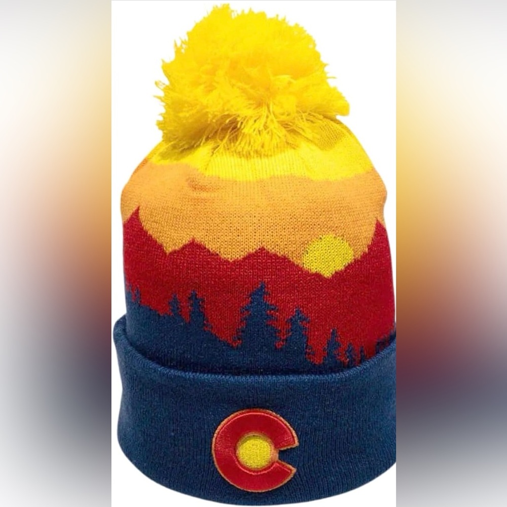 Vibrant Sunset Pom-Pom Beanie